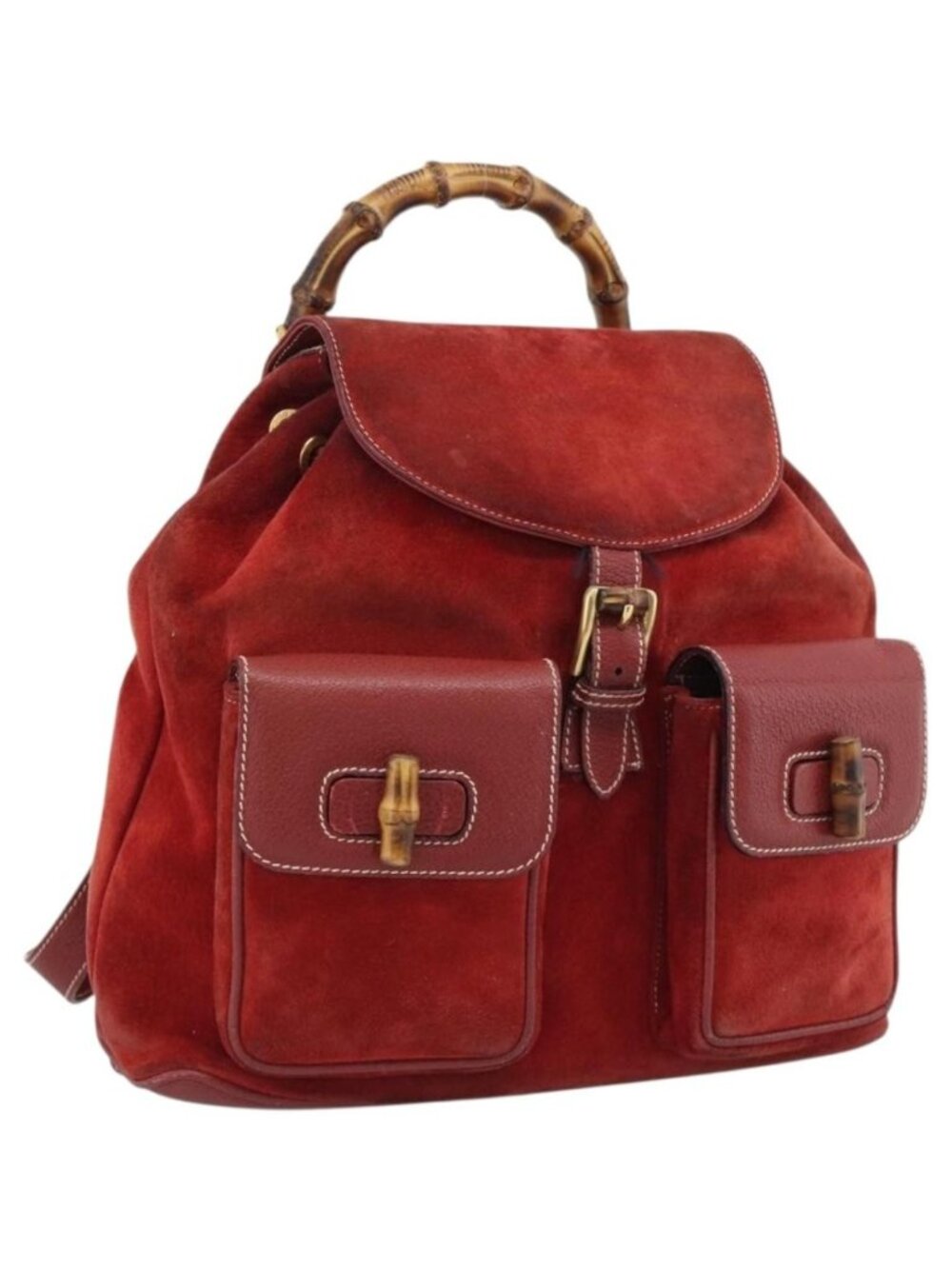 GUCCI Bamboo Backpack Suede Red Gold 003 2058 0016